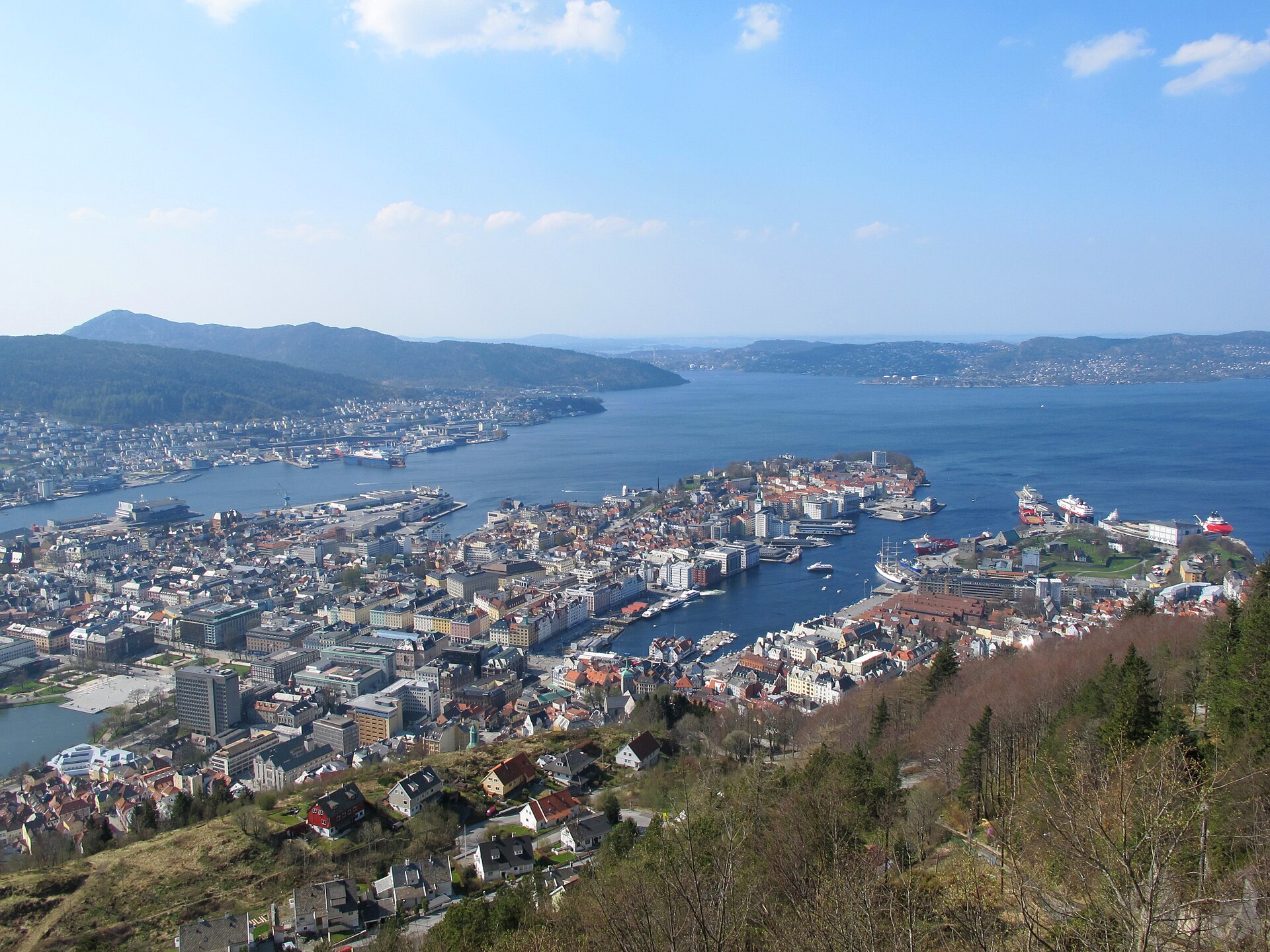 View across the city of Bergen and its surrounding fjords